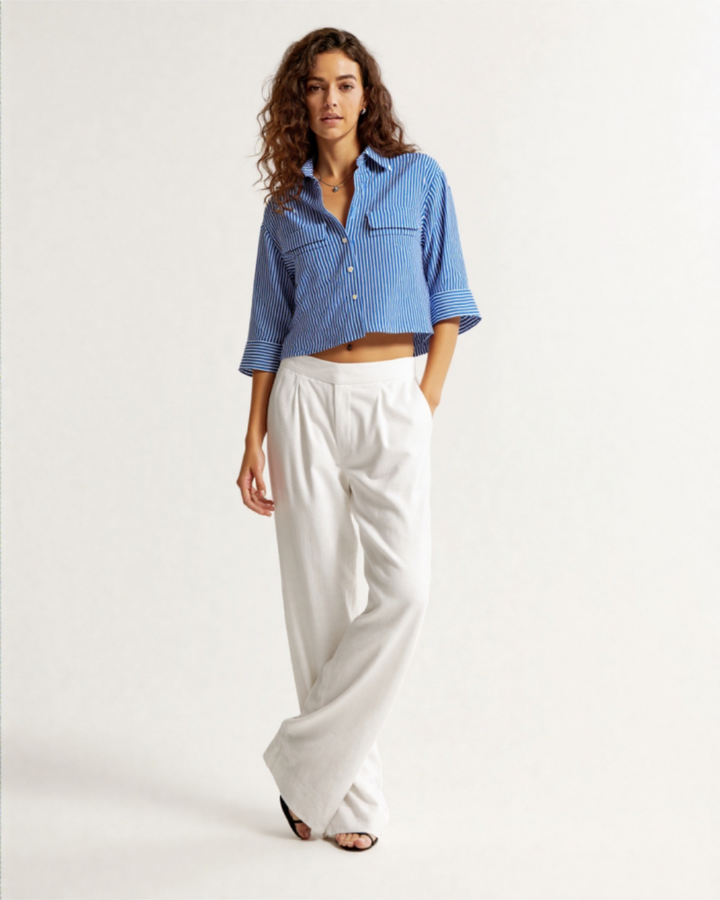Naelle STRIPED LINEN BLEND SHIRT BROWNSTRIPE