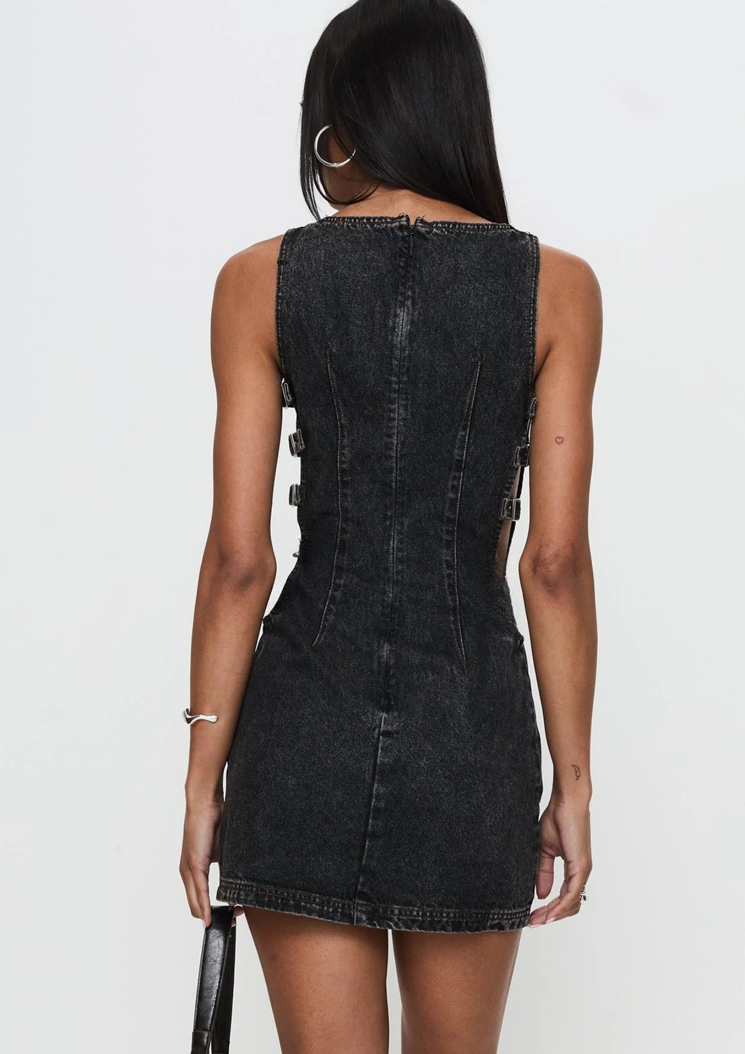 Charcoal Denim Dress with Side Latch Details