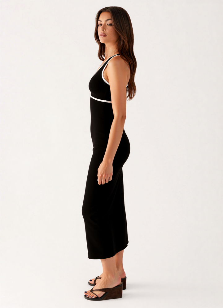 Oriana Midi Contrast Dress in Black