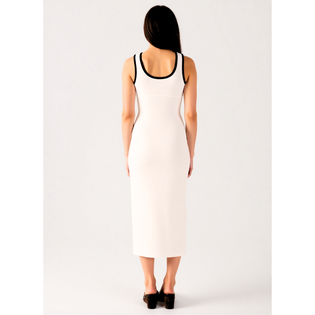 Oriana Midi Contrast Dress in white