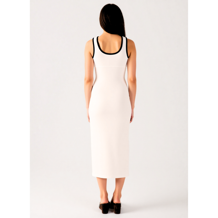 Oriana Midi Contrast Dress in white