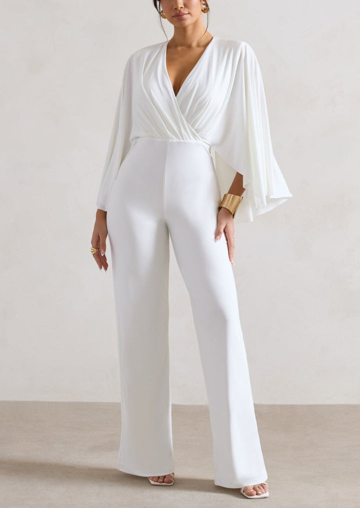 EMERY PLUNGE NECK JUMPSUIT IN WHITE