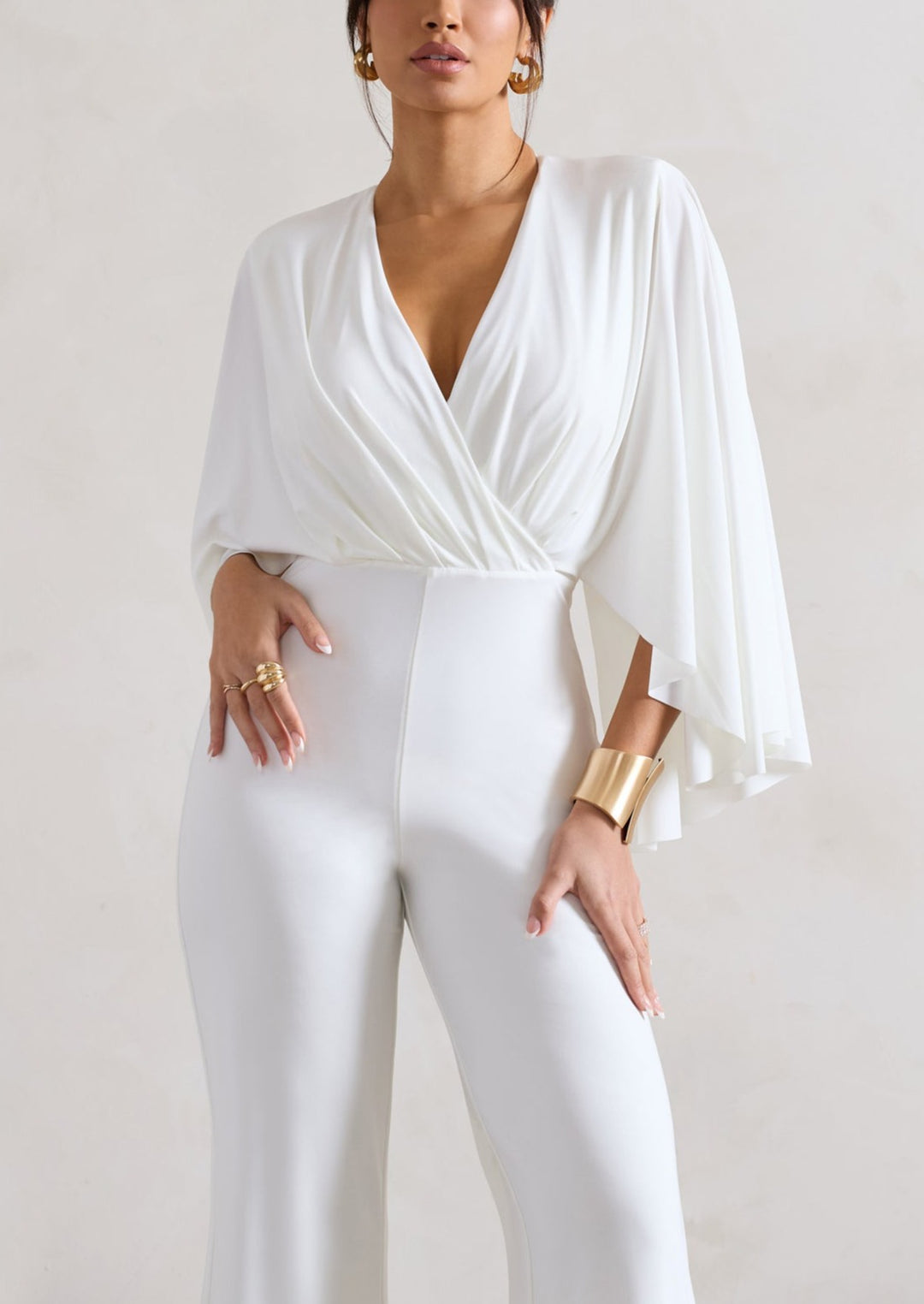 EMERY PLUNGE NECK JUMPSUIT IN WHITE