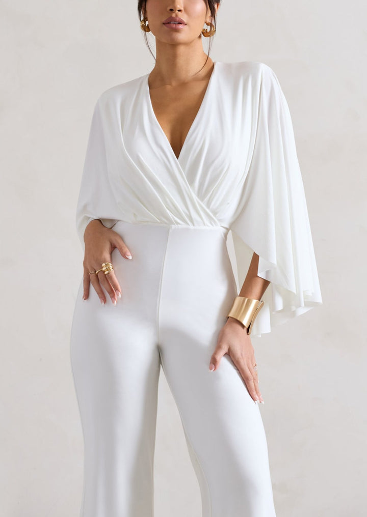 EMERY PLUNGE NECK JUMPSUIT IN WHITE