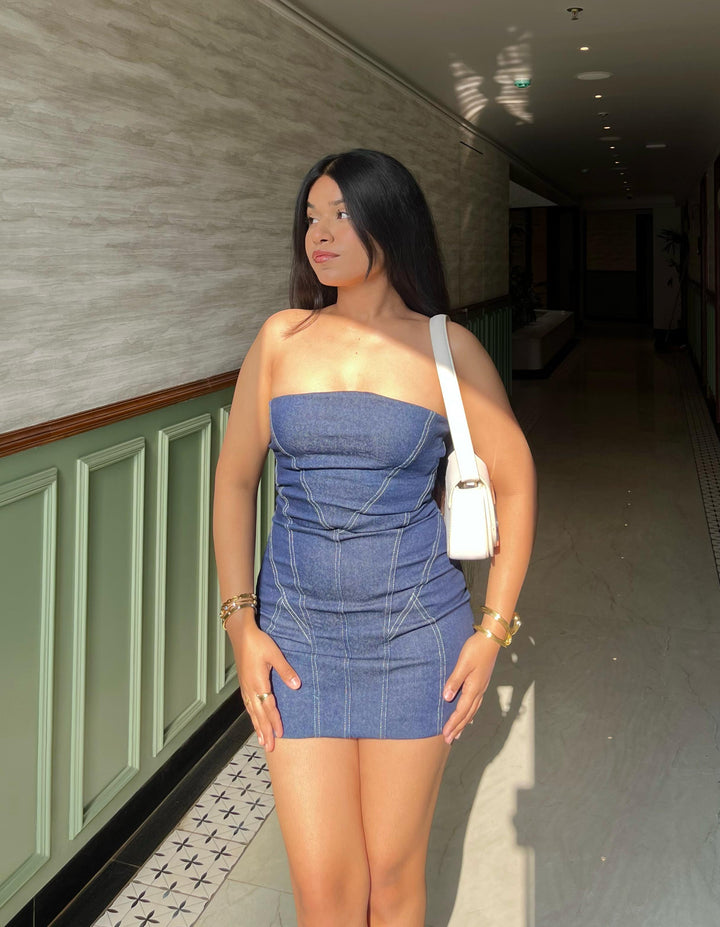 Valeriana Denim Strapless Mini Dress