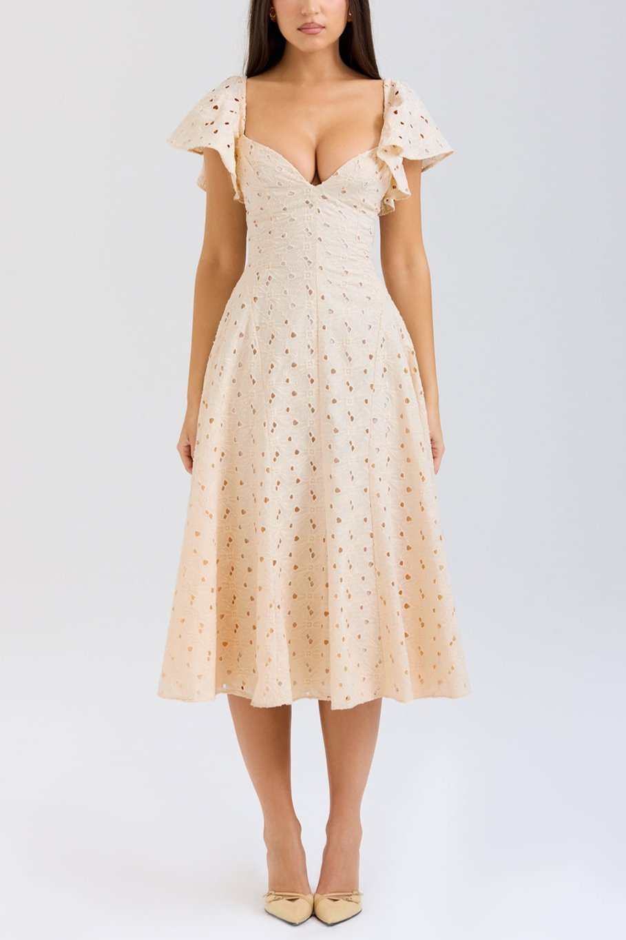 Mabel Cream Broderie Anglais Midi Dress