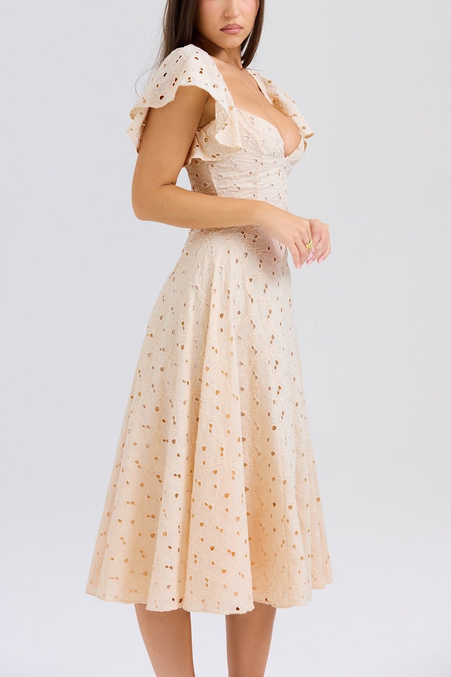 Mabel Cream Broderie Anglais Midi Dress