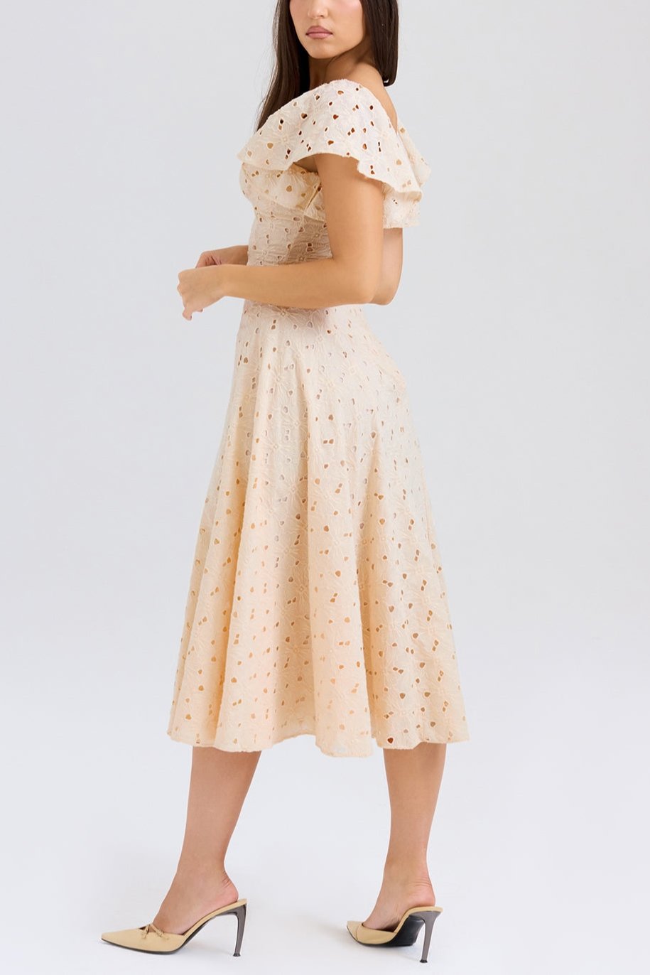 Mabel Cream Broderie Anglais Midi Dress