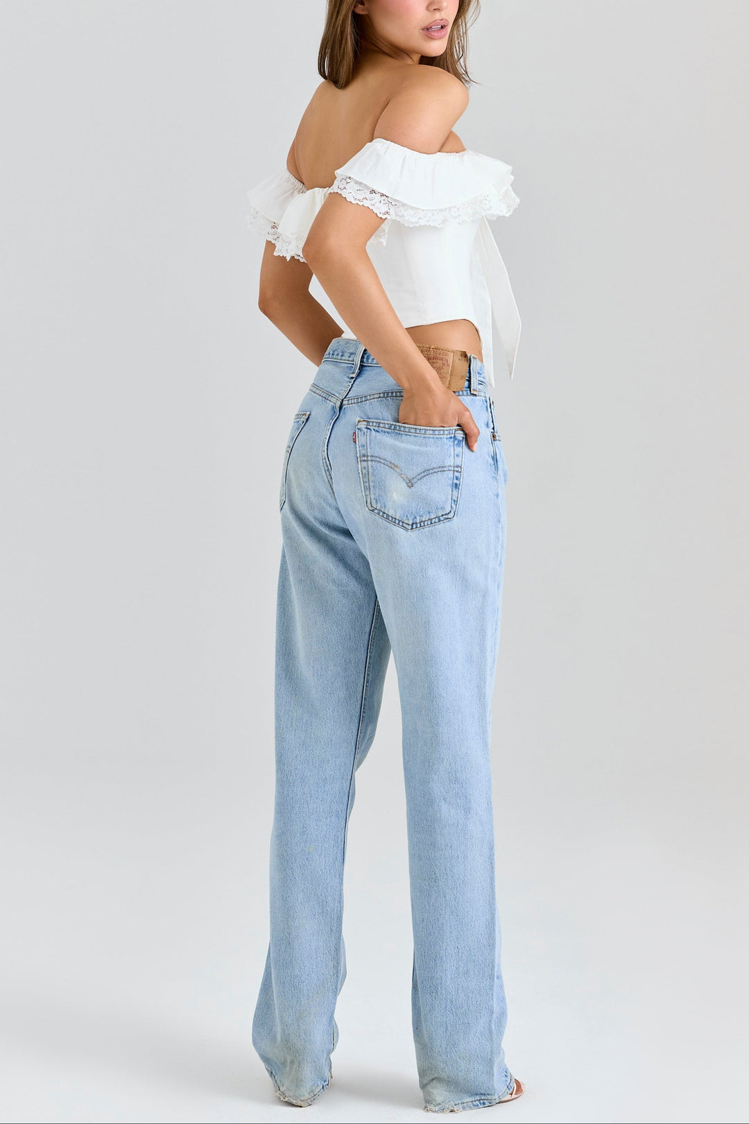 Zoya off-the-shoulder frill corset Top