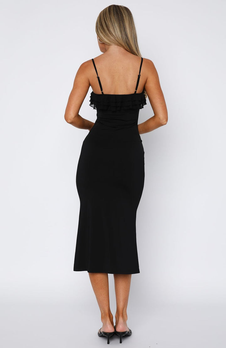 Yanina Ruffle Midi Dress Black