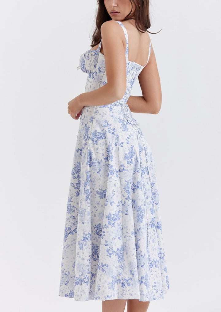 VIOLA BLUE PRINT BUSTIER SUNDRESS