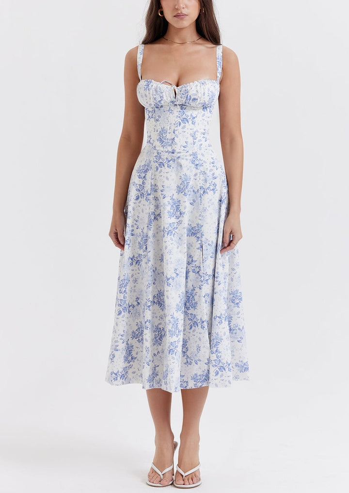 VIOLA BLUE PRINT BUSTIER SUNDRESS