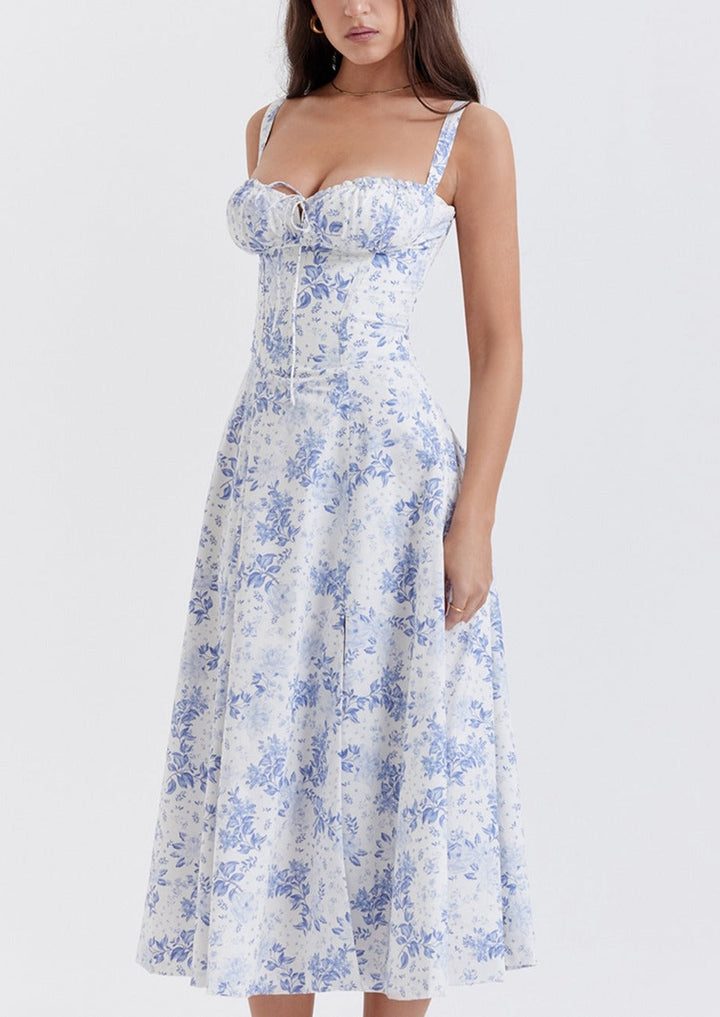 VIOLA BLUE PRINT BUSTIER SUNDRESS