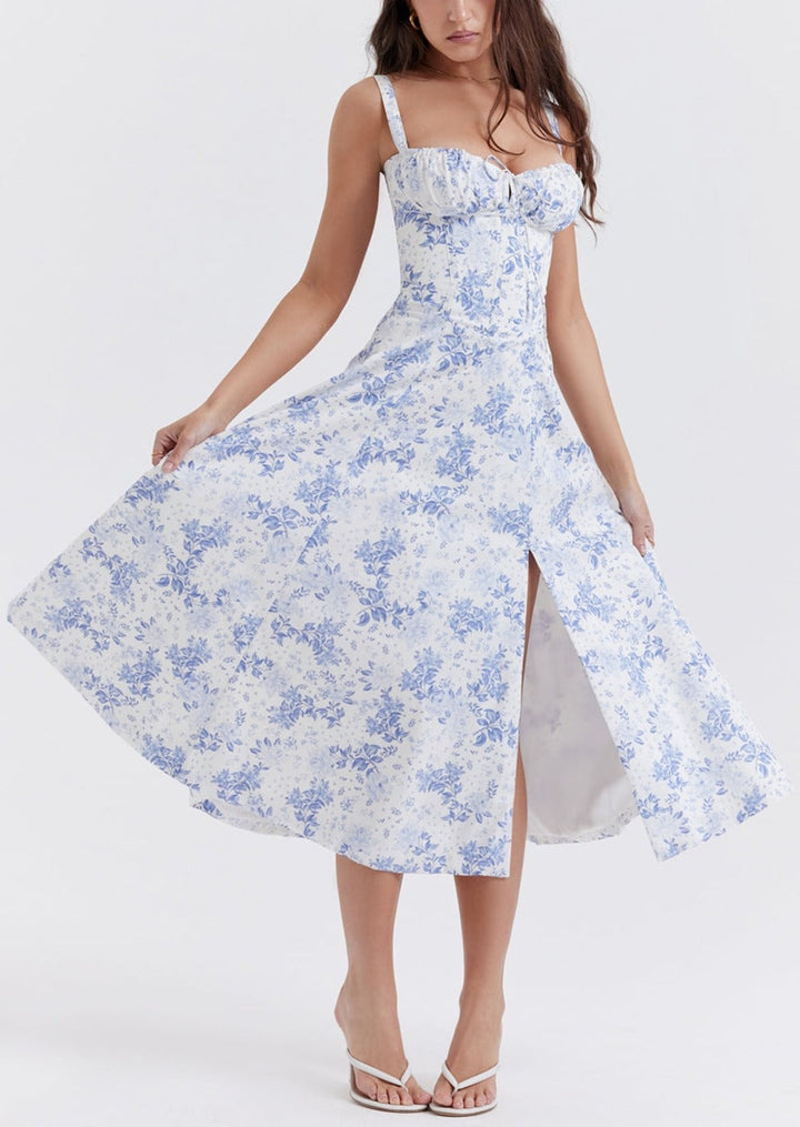 VIOLA BLUE PRINT BUSTIER SUNDRESS