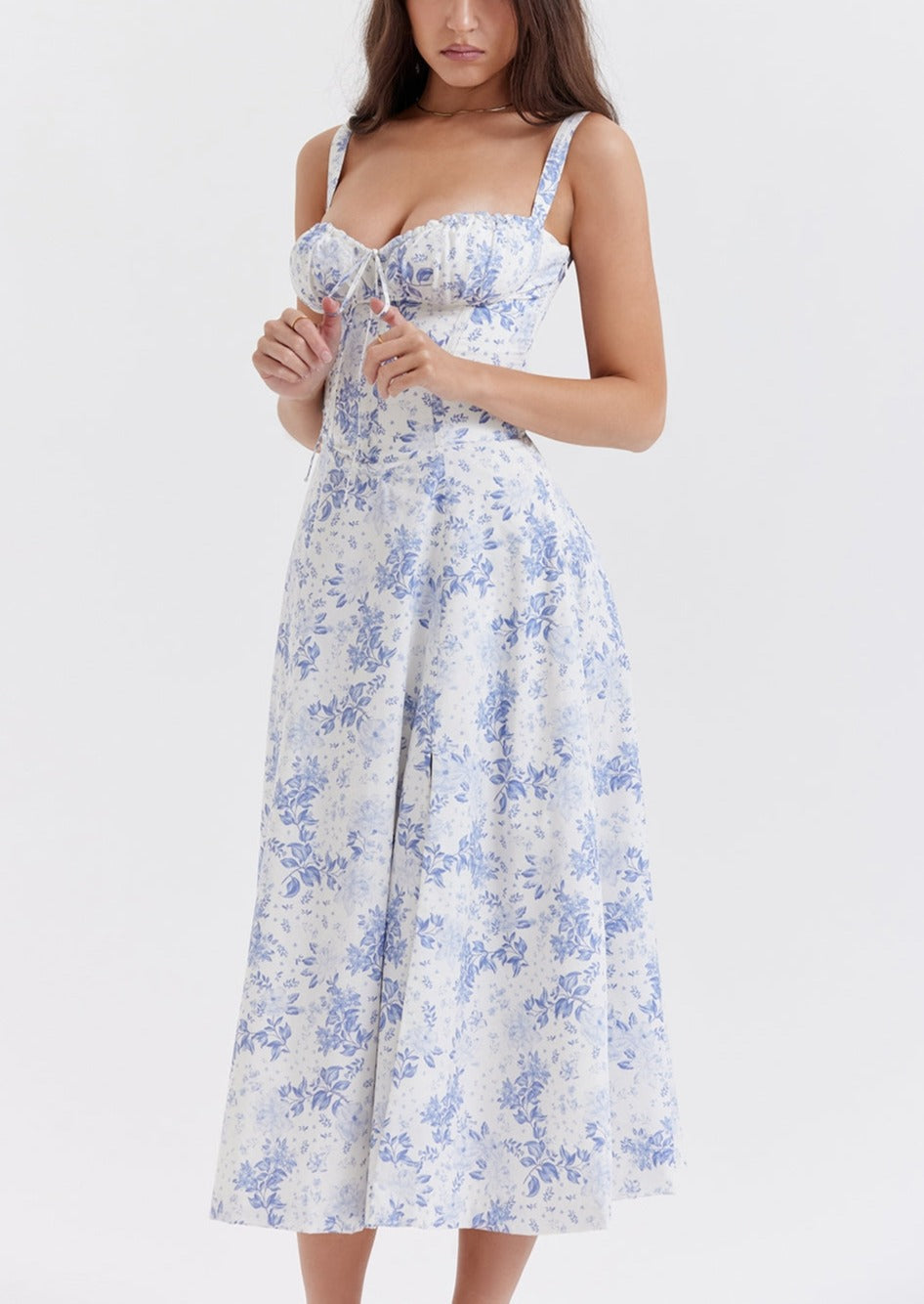 VIOLA BLUE PRINT BUSTIER SUNDRESS