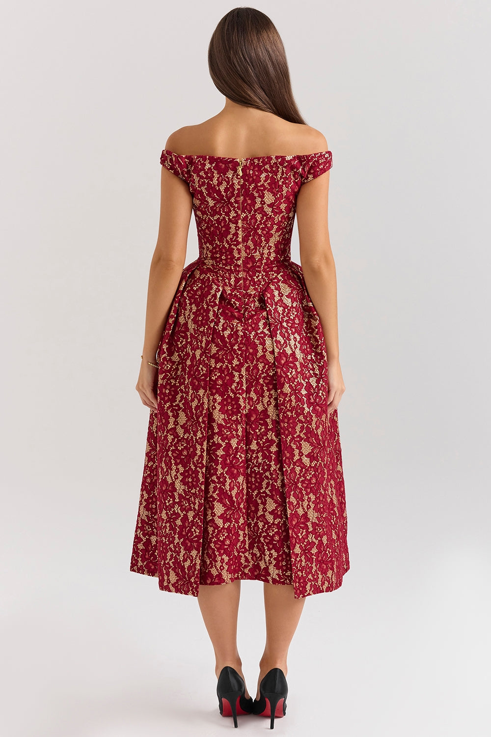 Marina Berry Lace Midi Off Shoulder Dress OUTCAST Marina Berry Lace Midi Off Shoulder Dress OUTCAST