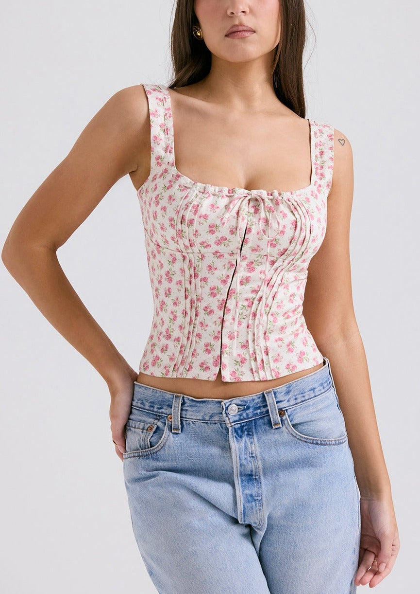 DANIELA WHITE ROSE PRINT TOP