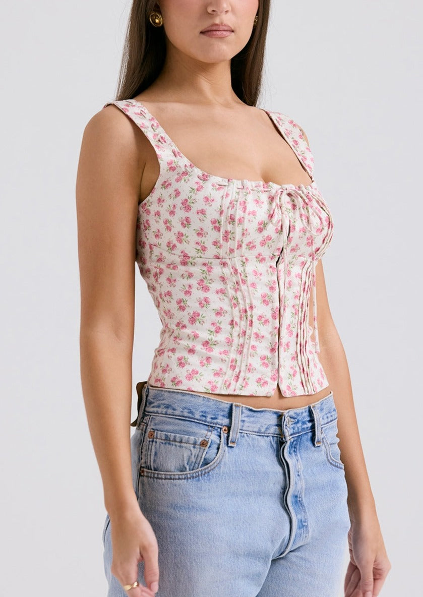 DANIELA WHITE ROSE PRINT TOP