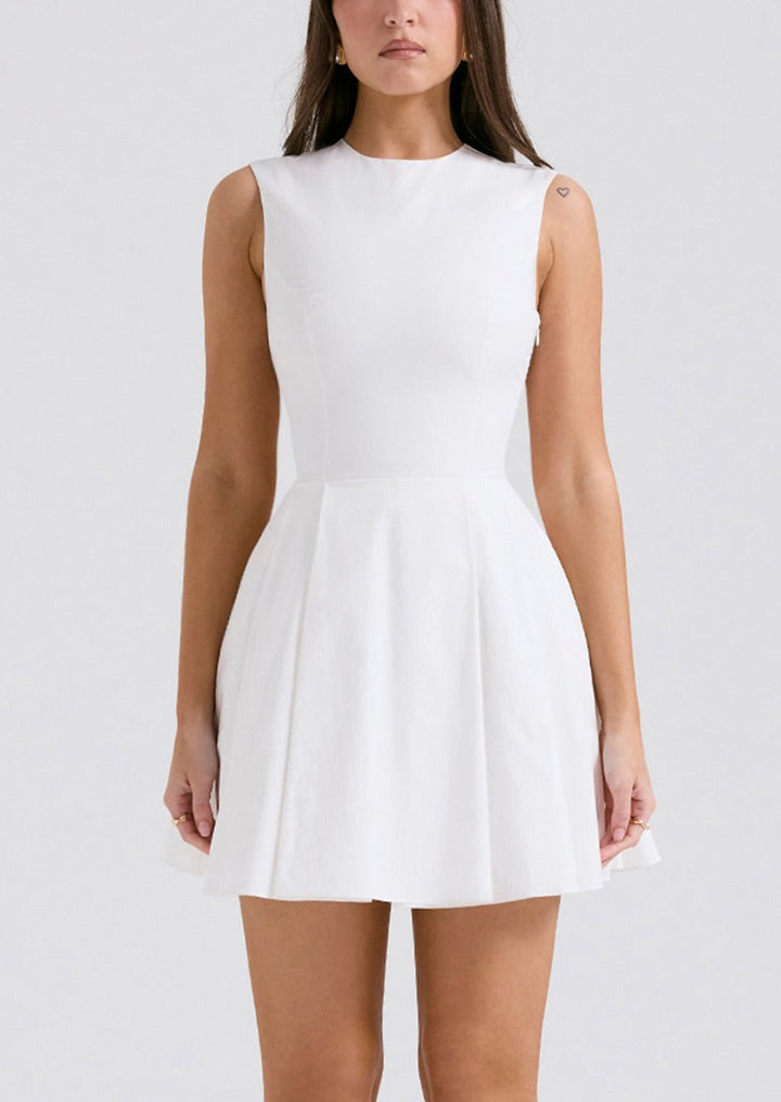 SYLVIE WHITE PLEATED MINI DRESS