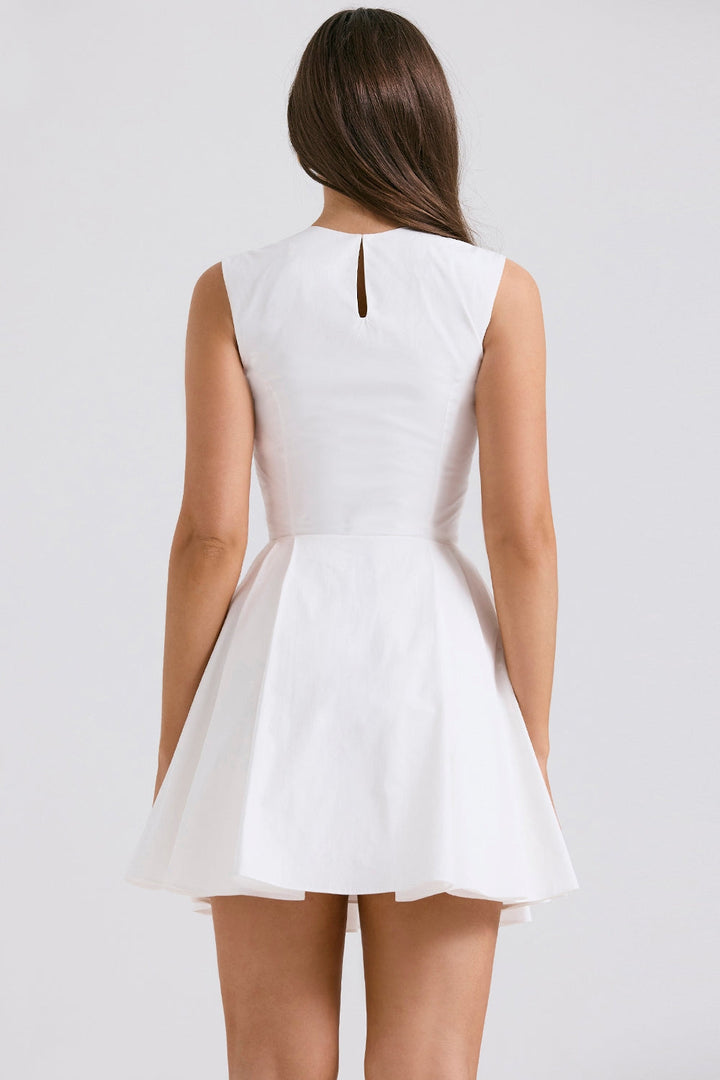 SYLVIE WHITE PLEATED MINI DRESS