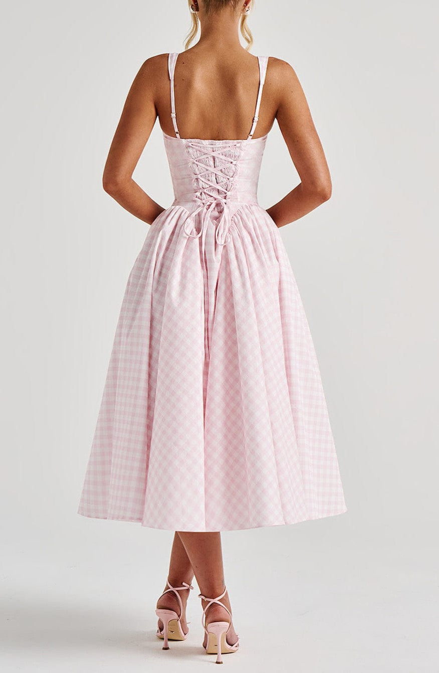 Revina Midi Dress in Blush Gingham