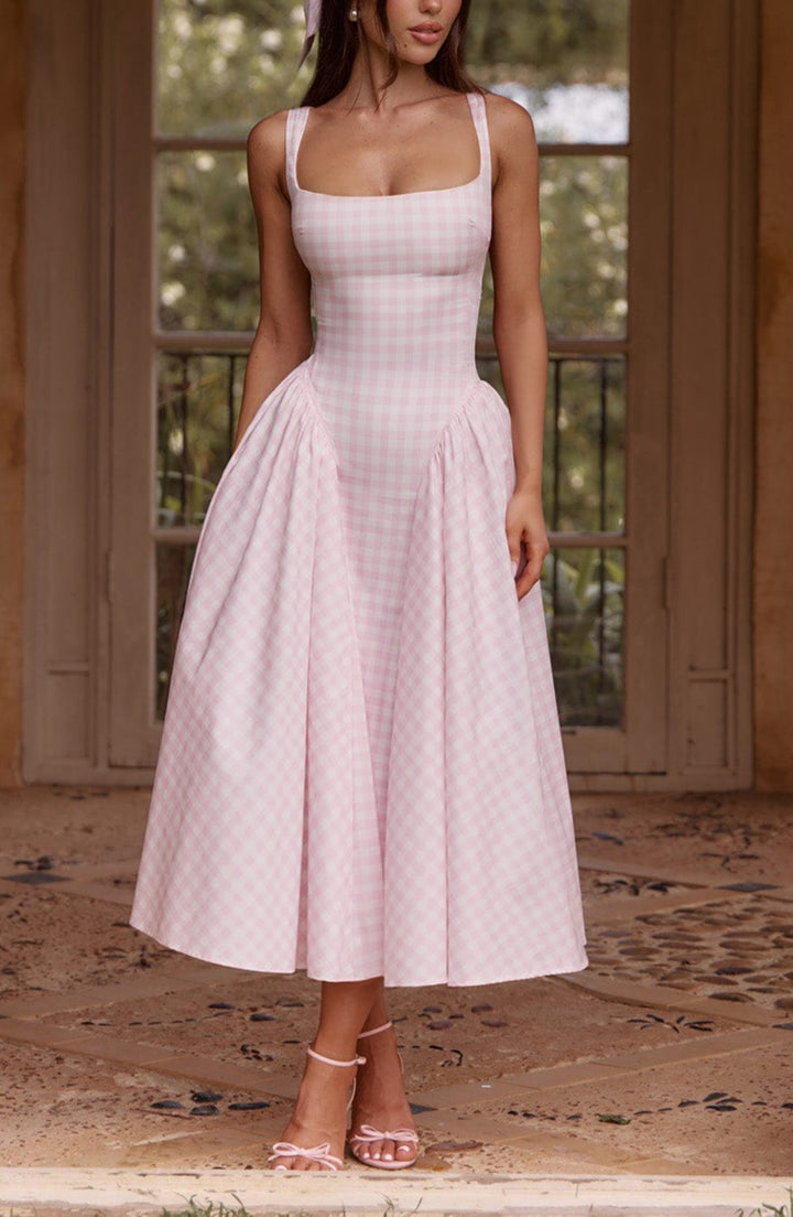 Revina Midi Dress in Blush Gingham