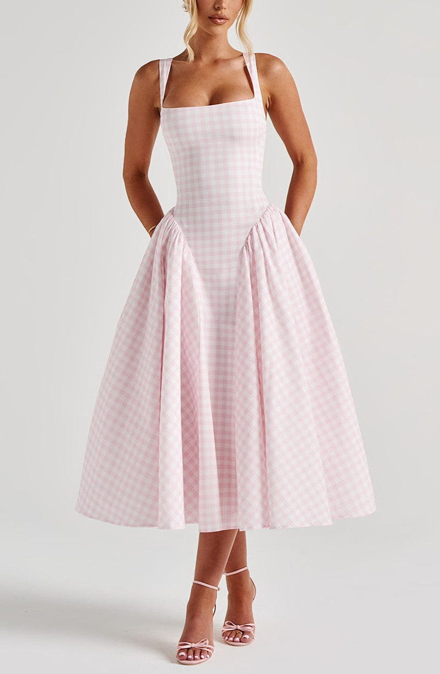 Revina Midi Dress in Blush Gingham