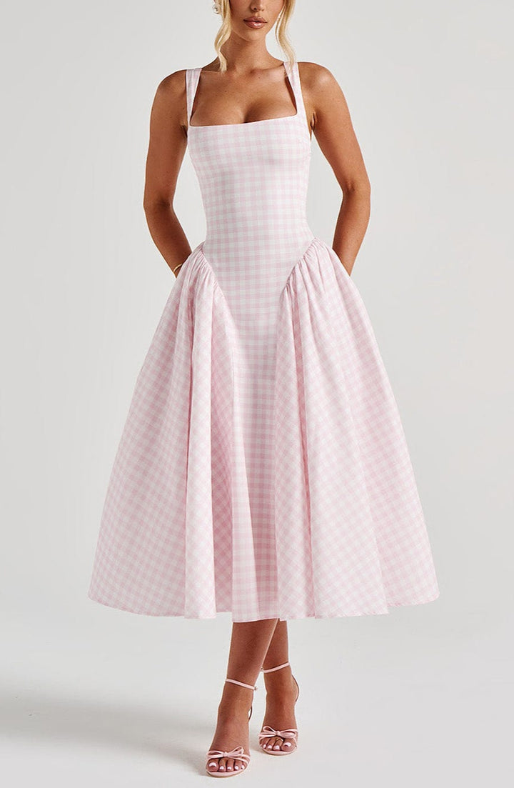 Revina Midi Dress in Blush Gingham