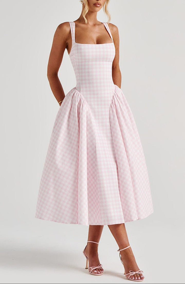 Revina Midi Dress in Blush Gingham