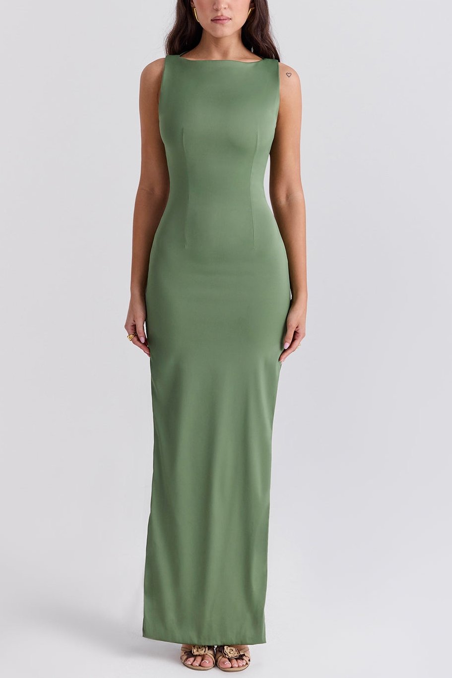 Alana Olive Boat Neck Maxi Dress