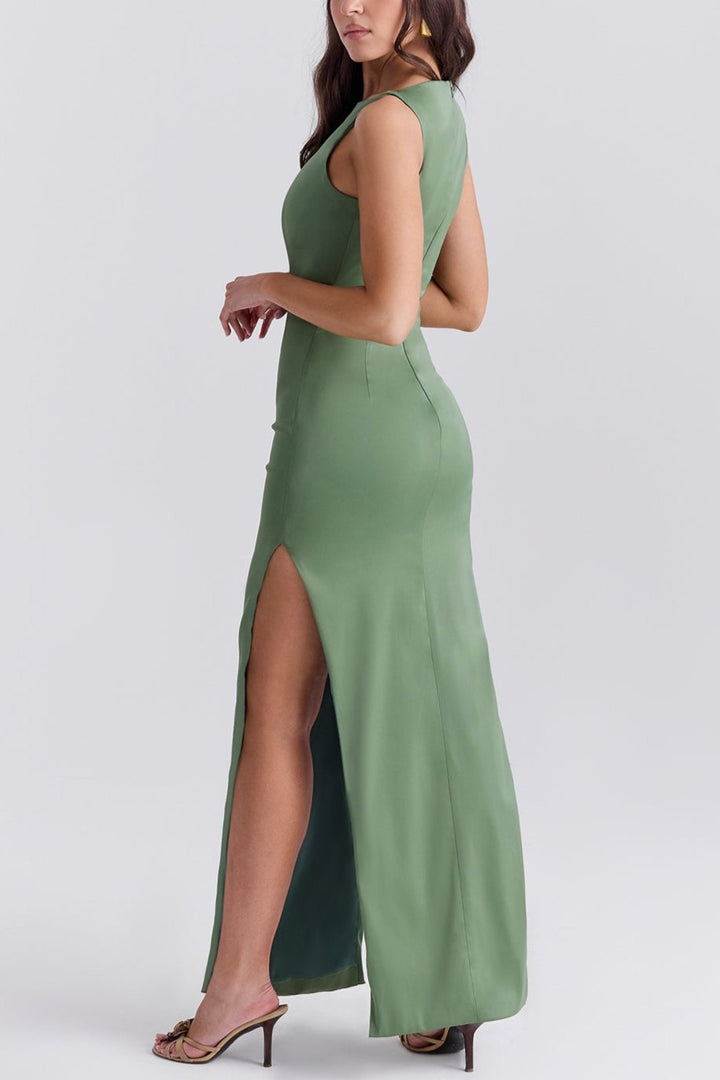 Alana Olive Boat Neck Maxi Dress