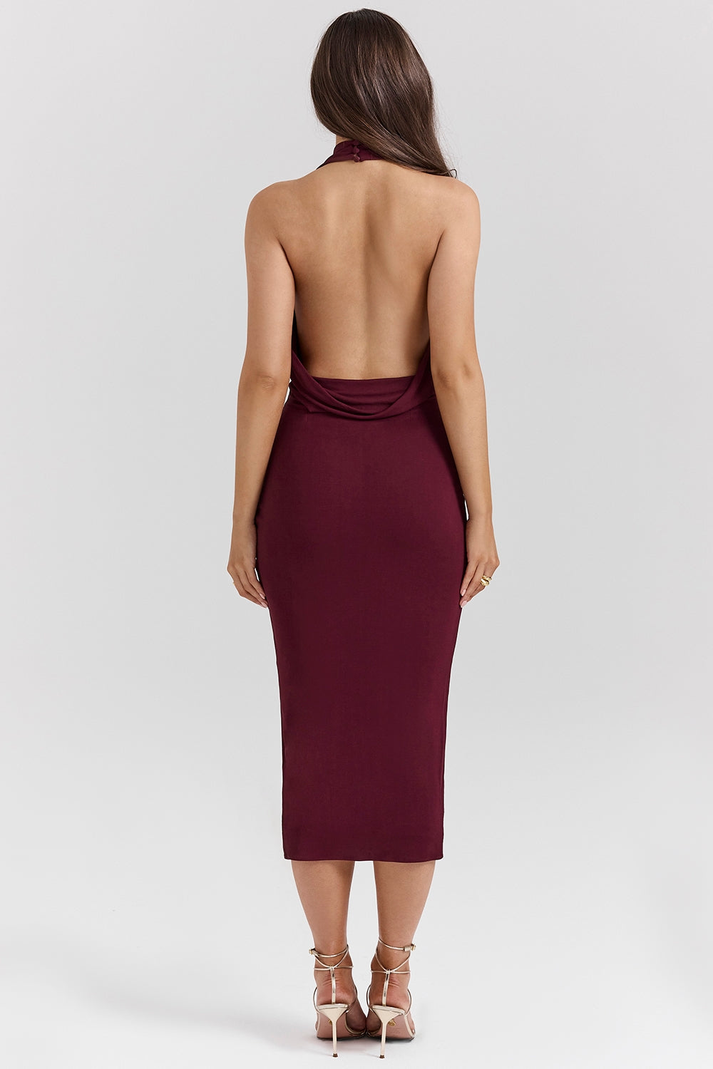 Lena Merlot Draped Midi Dress