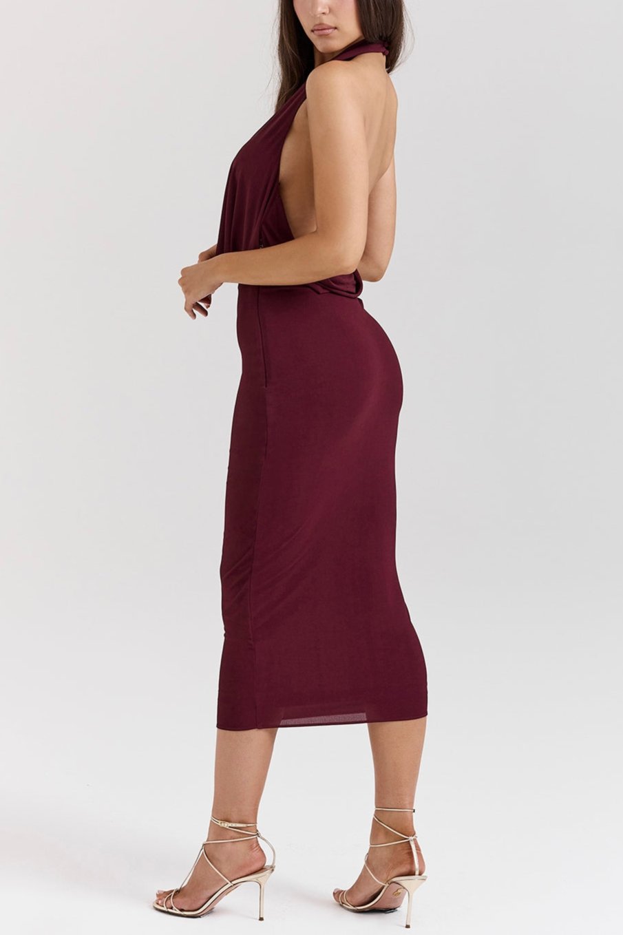 Lena Merlot Draped Midi Dress