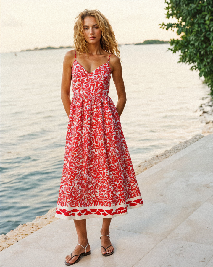 Isina Strappy dress MIDI DRESS WhiteFloralprint