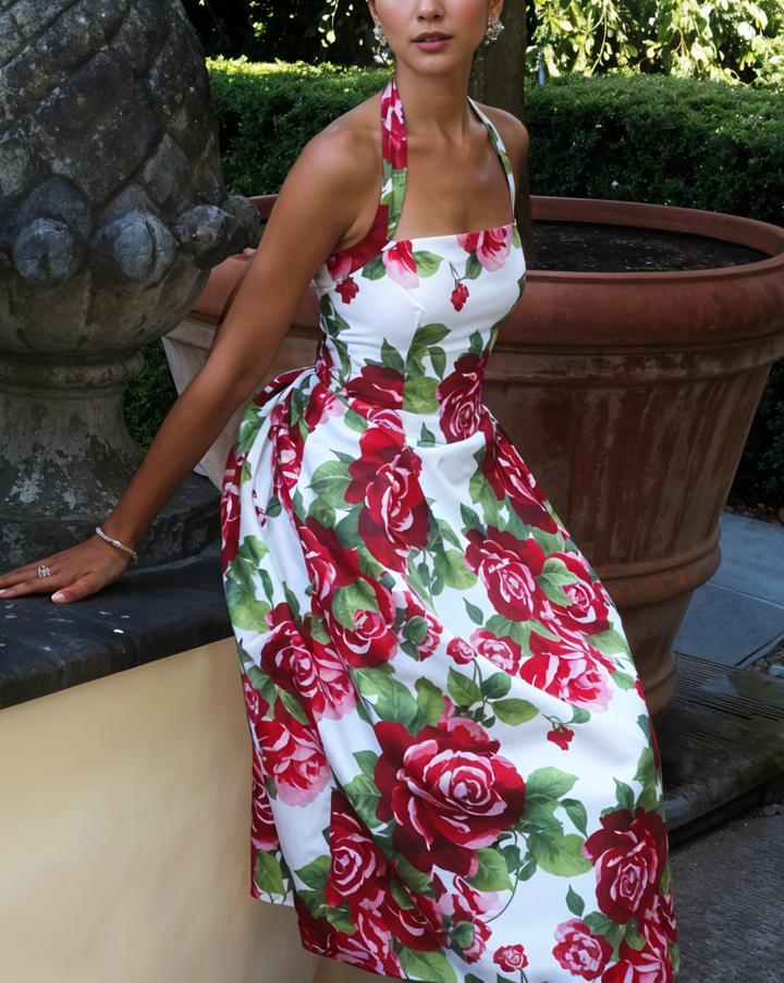 Aulivia Halter Midi Dress in Rose Print