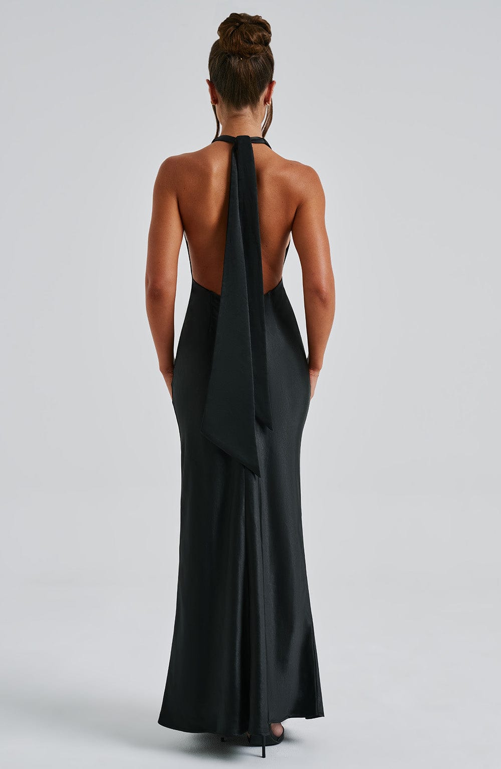 Rufina Satin Maxi Dress in Black