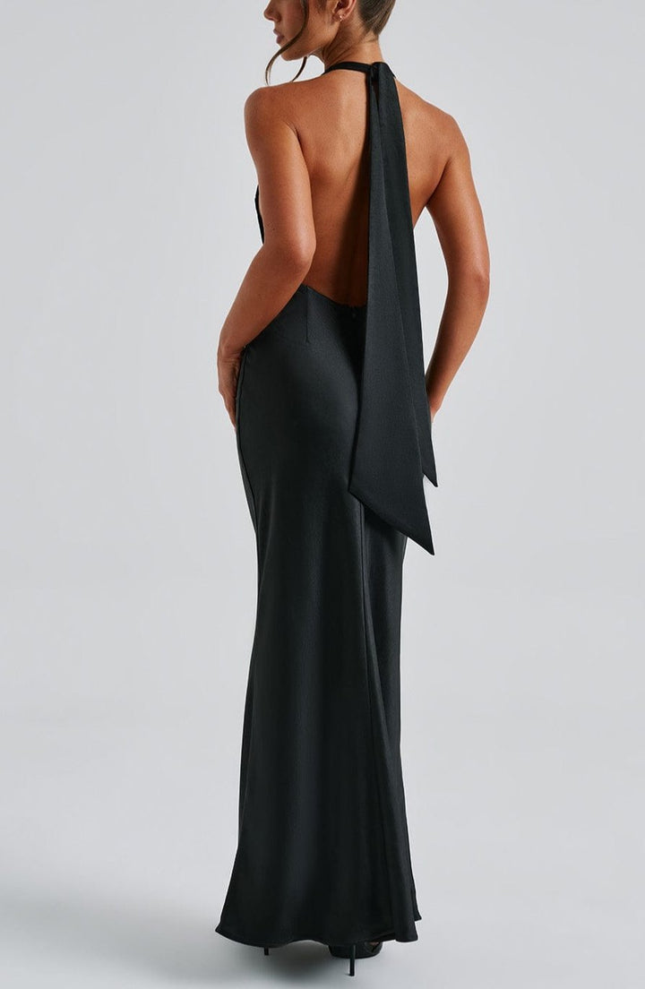 Rufina Satin Maxi Dress in Black