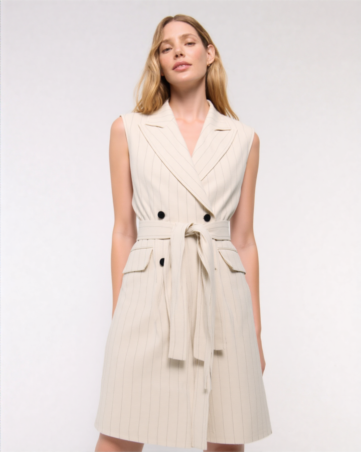 Lyana Linen-blend blazer Mini dress in Biege