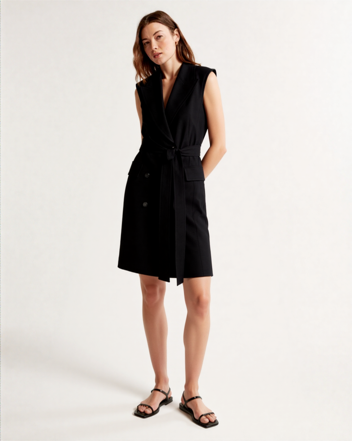 Lyana Linen-blend blazer Mini dress in Biege