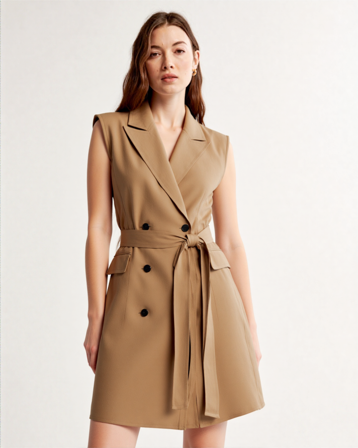 Lyana Linen-blend blazer Mini dress in Biege