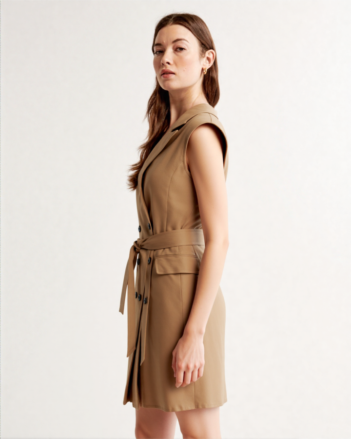 Lyana Linen-blend blazer Mini dress in Biege