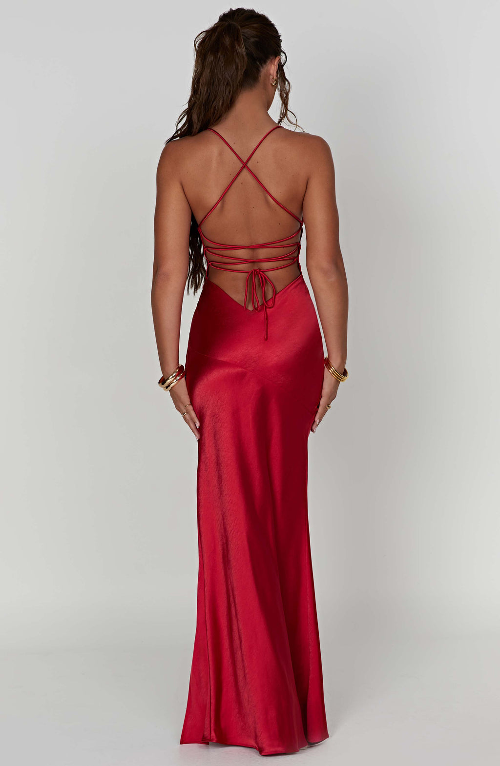 Ivan satin Maxi Dress in Red