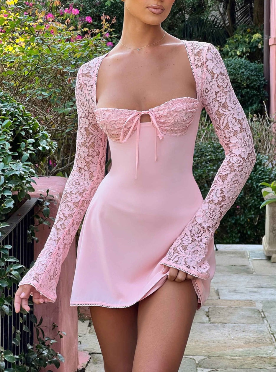 FIONA LACE MINI DRESS IN BABY PINK OUTCAST FIONA LACE MINI DRESS IN BABY PINK OUTCAST