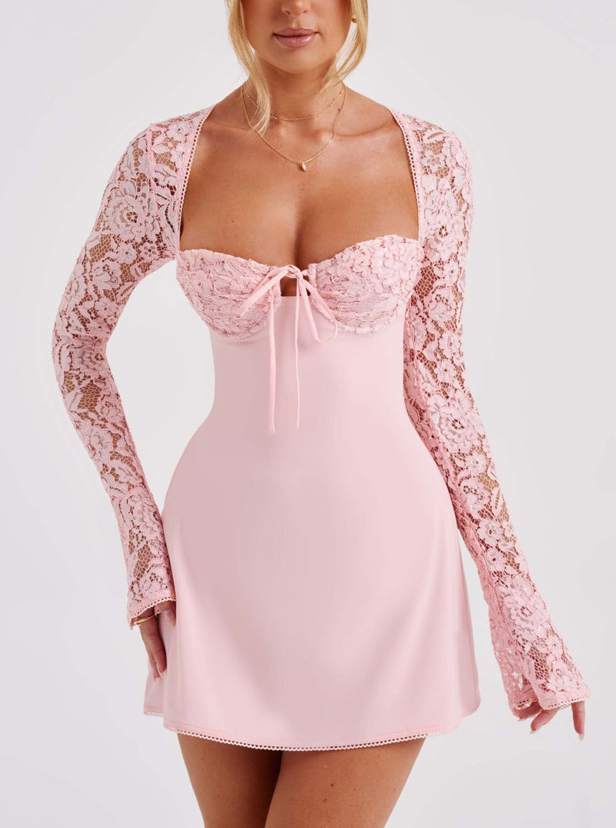FIONA LACE MINI DRESS IN BABY PINK