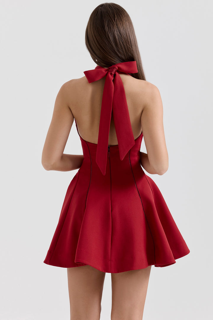 Venesa red halter neck mini dress