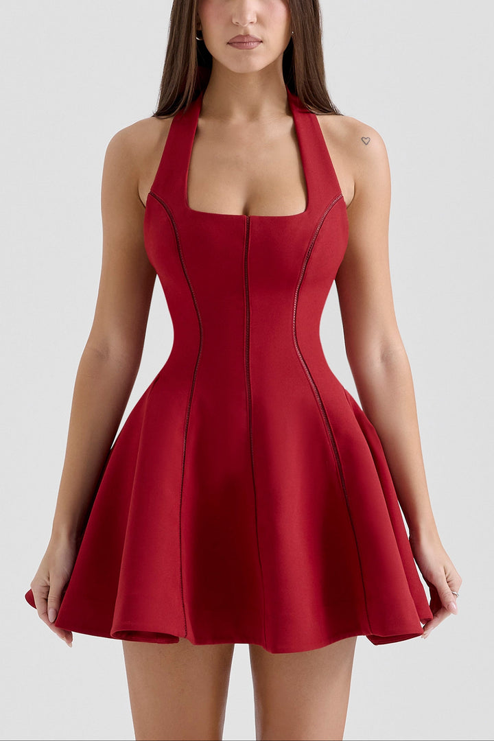 Venesa red halter neck mini dress