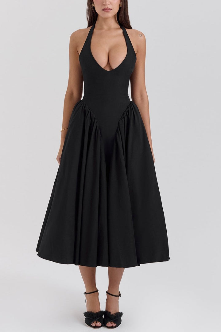 Naomi Black Halter Midi Dress