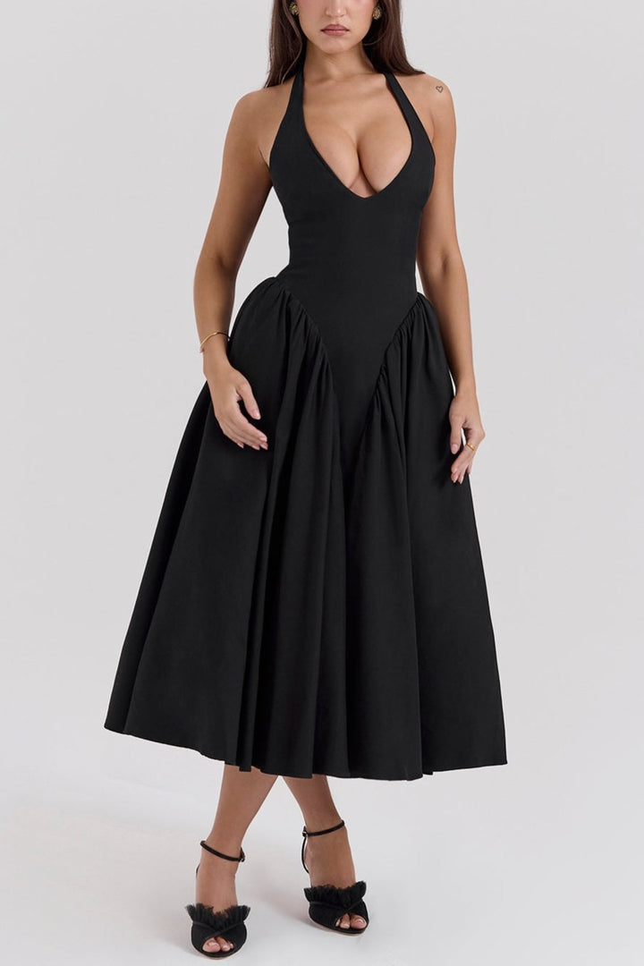 Naomi Black Halter Midi Dress