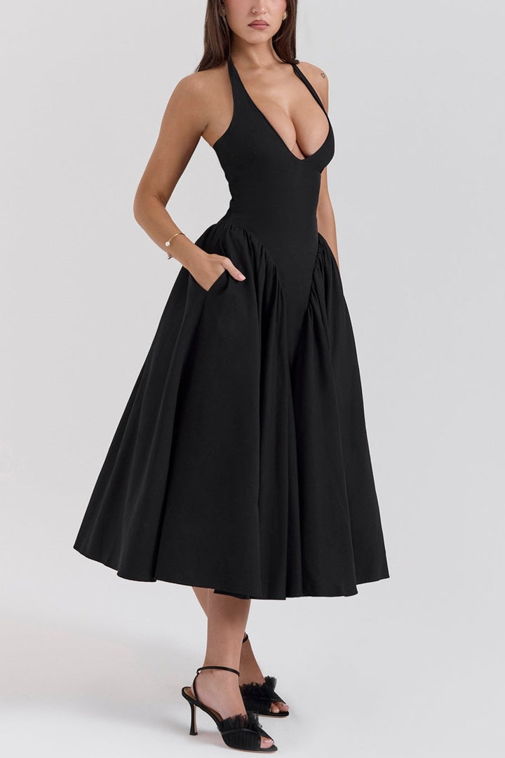 Naomi Black Halter Midi Dress