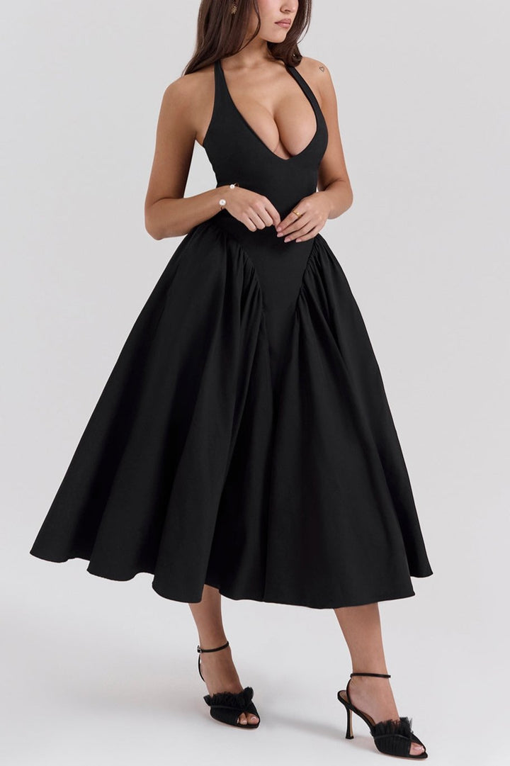 Naomi Black Halter Midi Dress